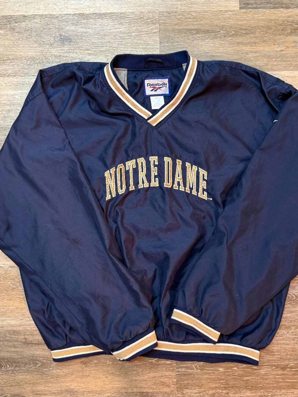 Reebok Vintage Notre Dame Fighting Irish Windbreaker Pullover Navy Blue XL